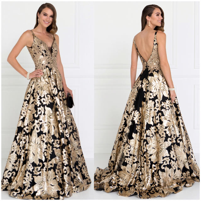 Beaded Floral Ball Gown GL2130