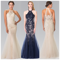 Beaded Halter Lace Gown GL2243